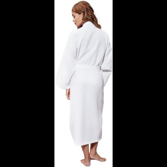 Turquaz Linen Lightweight Long Waffle Kimono Unisex Spa Robe - Picture 3 of 5
